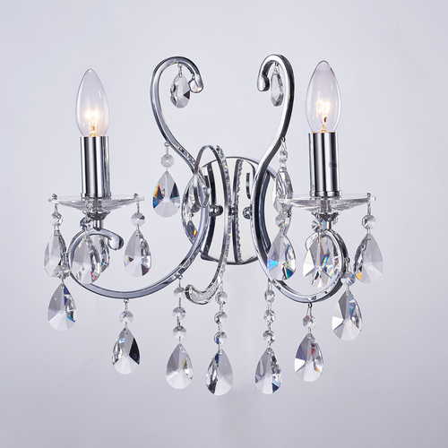 Check Italux Chrome Crystal Wall Lamp E14 2-Light Sconce MB72709-2A
