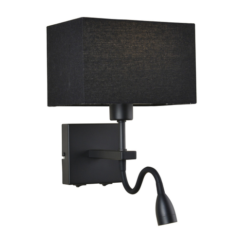 Check Italux Night Lamp Black Rectangular E27 2-Light Modern Steel Fabric WL-1122-2-BL-BM-RC-BL