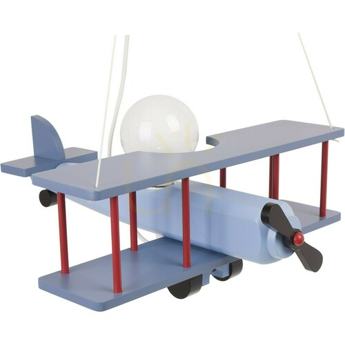 Check Hellux Samolot 104.11.27 children's pendant light – large blue aeroplane with black and red details