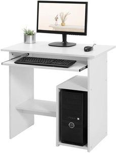 White computer desk with a pull-out shelf LCD852W Songmics small 1