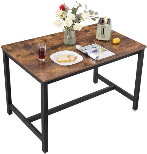 Check ALINRU Industrial Dining Table 120 × 75 cm Rustic Brown and Black VASAGLE KDT75X