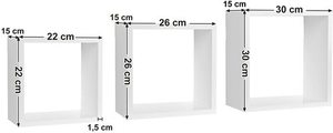 Set of 3 SONGMICS LWS30WT white cube wall shelves 30/26/22 cm small 1