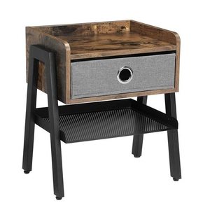 VASAGLE LET64X industrial nightstand vintage brown/black with grey fabric drawer 46 cm small 0