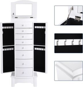 Jewellery Cabinet SONGMICS JBC17W White, 8 Drawers, Mirror small 3