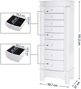 Jewellery Cabinet SONGMICS JBC17W White, 8 Drawers, Mirror small 5