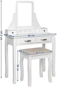 SONGMICS White Dressing Table RDT012WT with Mirror and Stool small 3