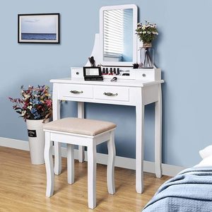 SONGMICS White Dressing Table RDT012WT with Mirror and Stool small 5