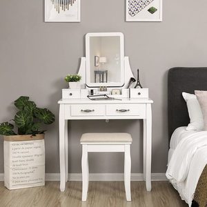 SONGMICS White Dressing Table RDT012WT with Mirror and Stool small 0