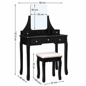 VASAGLE RDT25BK black dressing table with mirror, stool and 5 drawers small 5