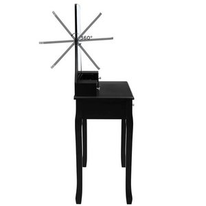 VASAGLE RDT25BK black dressing table with mirror, stool and 5 drawers small 6
