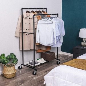 SONGMICS HSR60BV1 black clothes rack with two rails and wheels small 0