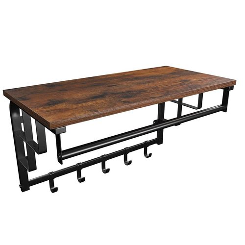 Check VASAGLE DAINTREE LCR12BX wall-mounted coat rack with shelf, rustic brown and black