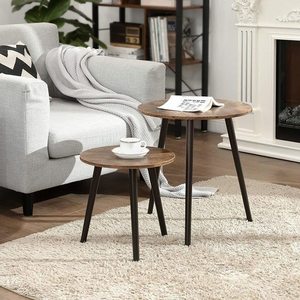 Set of 2 coffee tables rustic brown LET07BX small 2