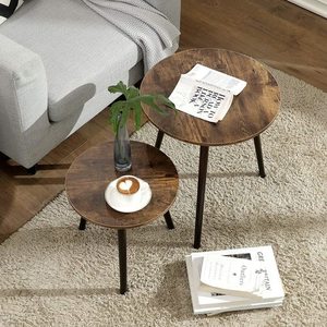 Set of 2 coffee tables rustic brown LET07BX small 3