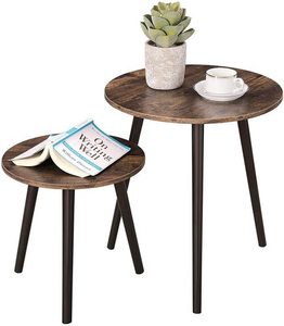 Set of 2 coffee tables rustic brown LET07BX small 7
