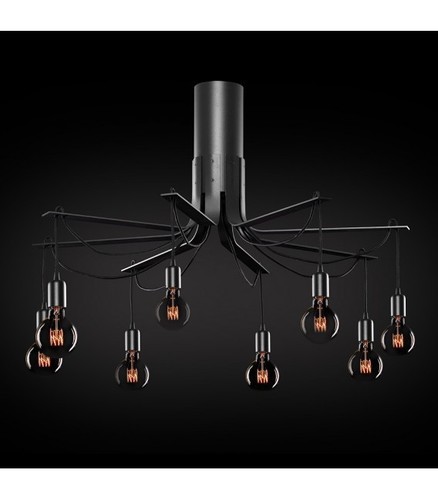 Check Ramko 8-Light Black Industrial Loft Ceiling Lamp 60W E27 67929