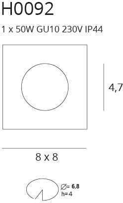 Check Recessed Luminaire Max Light Square H0092 White GU10 IP44 8x8 cm
