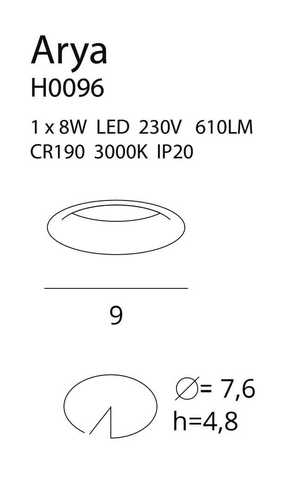 Check Recessed luminaire Max Light ARYA H0096 LED 8W 3000K white Ø9 cm