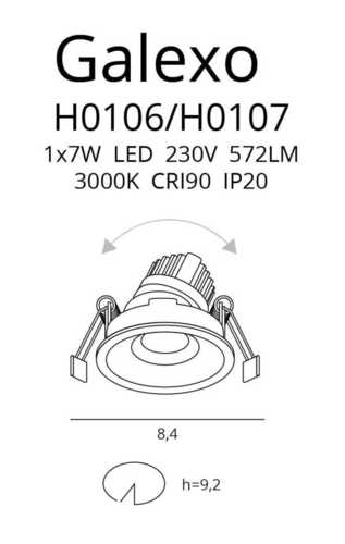 Check Recessed Luminaire Max Light Galexo H0107 Black 7W LED 3000K 9.2 cm