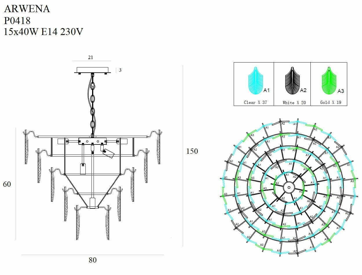 Preview Pendant Light Max Light Arwena P0418 Gold 15-Light E14 80 cm Pendant Light Max Light Arwena P0418 Gold 15-Light E14 80 cm