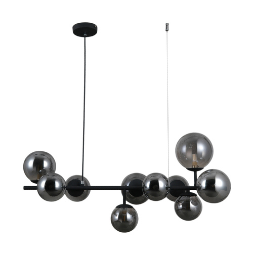 Check Italux Pendant Light Black Smoky Glass Steel G9 10-Light PND-40423-10