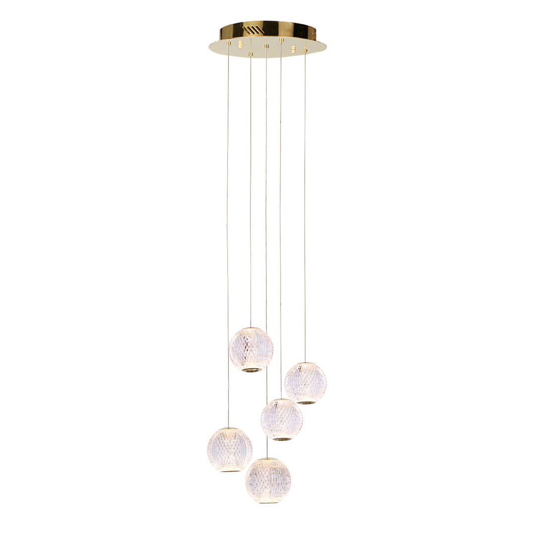 Italux Gold LED Pendant Light 32 cm Transparent Acrylic PND-12220121-5A-GD