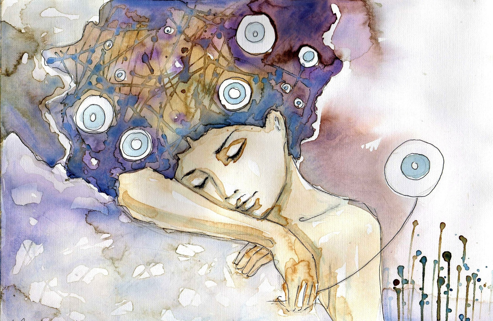Wall mural woman, art, colors, sleep, relaxation, rest, beauty, delicacy