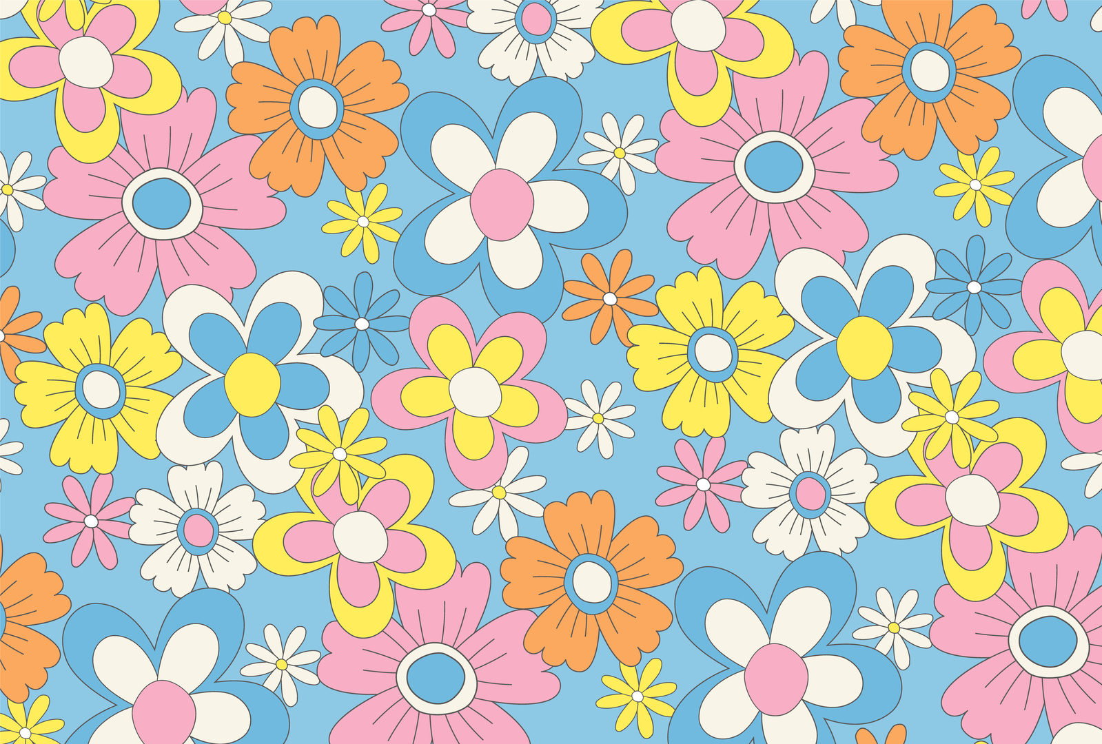 Wall mural flowers, minimalism, nature, blue, pink, children's room