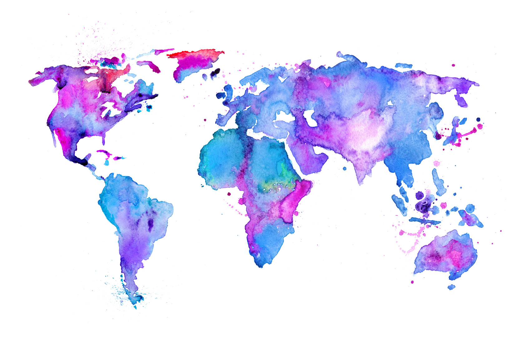 Wall mural World map, purple, blue, map, watercolor