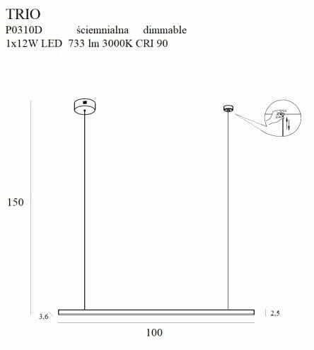 View Pendant Light Max Light Trio P0310D Black LED Dimmable 100 cm Pendant Light Max Light Trio P0310D Black LED Dimmable 100 cm