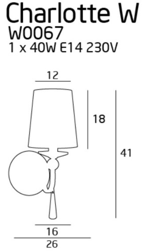 Check Max Light Charlotte W0067 Wall Light Chrome White Fabric Shade 1x40W E14 41 cm
