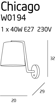 Check Wall Light Max Light Chicago W0194 Black Metal Fabric 20 cm