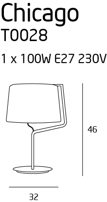 Check Max Light Chicago T0028 Table Lamp, White, E27, 46 cm