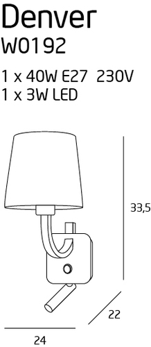 Check Chrome Wall Light Max Light Denver W0192 with Black Shade E27 + LED