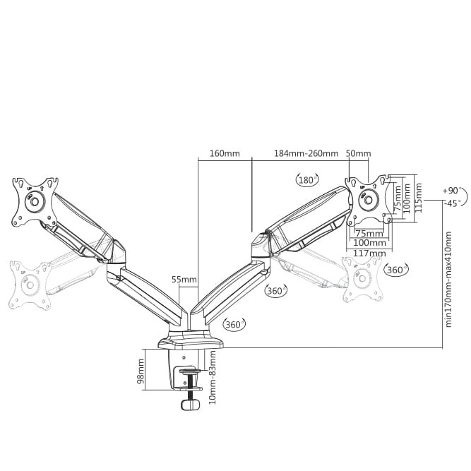 Show Desk holder for two monitors - gas spring - 13-32" Desk holder for two monitors - gas spring - 13-32"