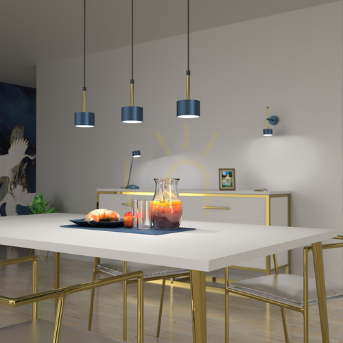 Check Blue Arena Hanging Lamp Blue / Gold 3x Gx53