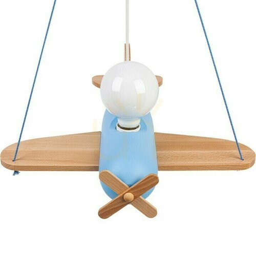 Check Hellux Clipper 1042302 Aeroplane Pendant Light, Light Blue and Natural Wood, E27
