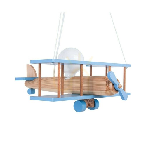 Check Hellux Samolot 1041141 wooden pendant light, large airplane, light blue and natural, E27