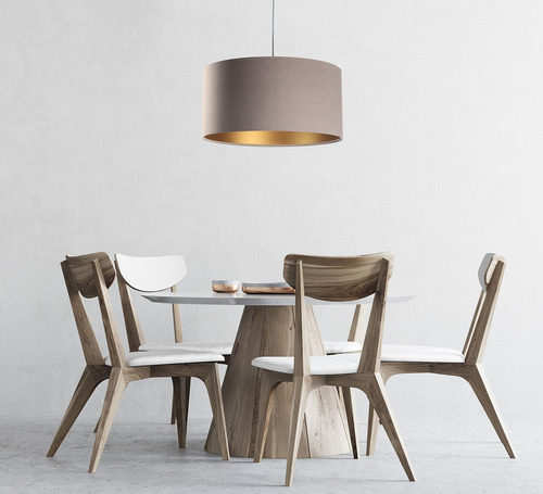 Check Pendant lamp for dining room 40cm Leather E27 60W upholstered, beige, gold