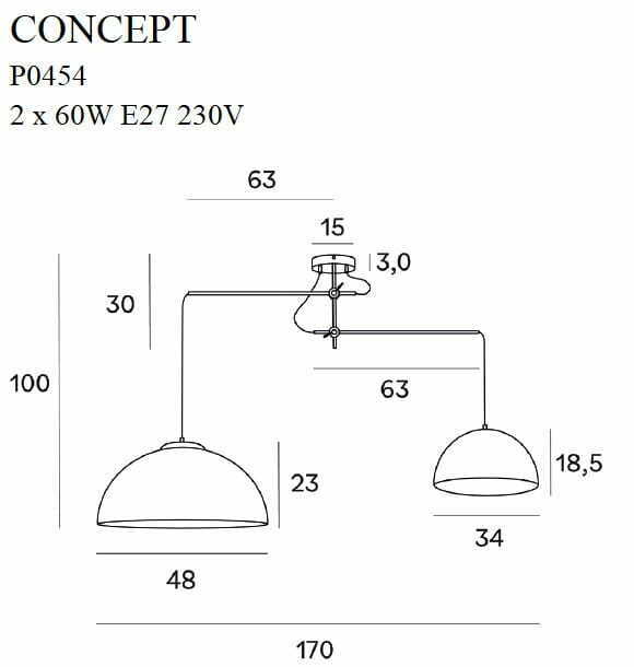 View Pendant Light Max Light Concept P0454 Gold Metal 2xE27 170 cm Pendant Light Max Light Concept P0454 Gold Metal 2xE27 170 cm