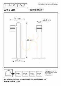 Lucide Arne LED Outdoor Post Light Silver Stainless Steel IP44 49.5 cm 14867/49/12 small 3