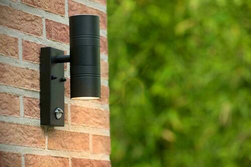 Check Lucide ARNE-LED IR Outdoor Wall Light Black IP44 2x GU10 with Motion Sensor