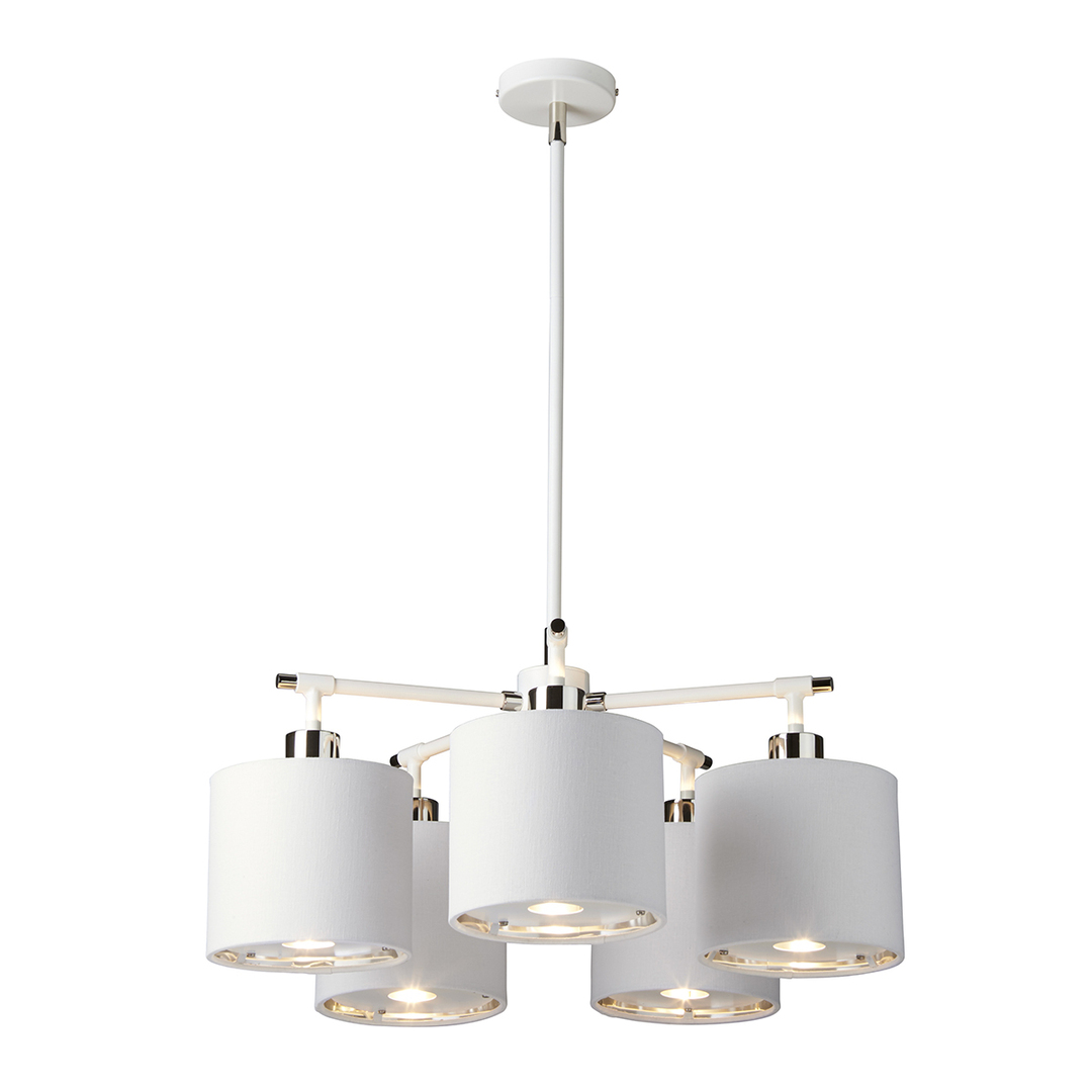 Balance 5 Light Chandelier - White and Polished Nickel Elstead