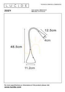 Lucide ZOZY White LED Desk Lamp 3W 3000K Touch Dimmer 18650/03/31 small 3