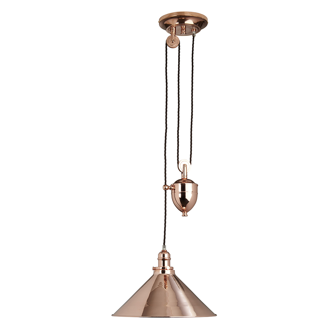 Provence 1 Light Rise and Fall Pendant Lamp - polished copper Elstead