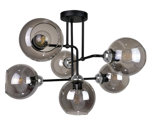 Check Keter Lighting COSMO 1252 chandelier, 6×E27, black/chrome, smoked glass