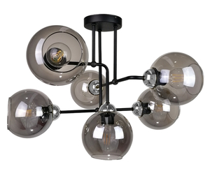 Keter Lighting COSMO 1252 chandelier, 6×E27, black/chrome, smoked glass small 0