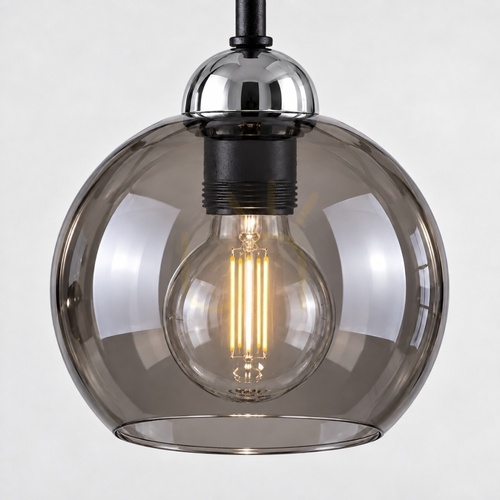 Check Keter Lighting COSMO 1252 chandelier, 6×E27, black/chrome, smoked glass