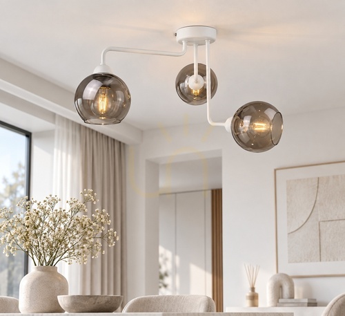 Check Keter Lighting COSMO WHITE 1295 ceiling light, 3×E27, white with smoked glass