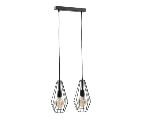 Check Black Keter Lighting Lex 436 wire cage pendant light, 2 × E27, 50 cm bar